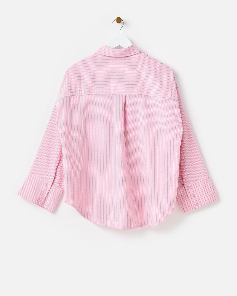 Light Pink & Brown Striped Wide Cuff Shirt