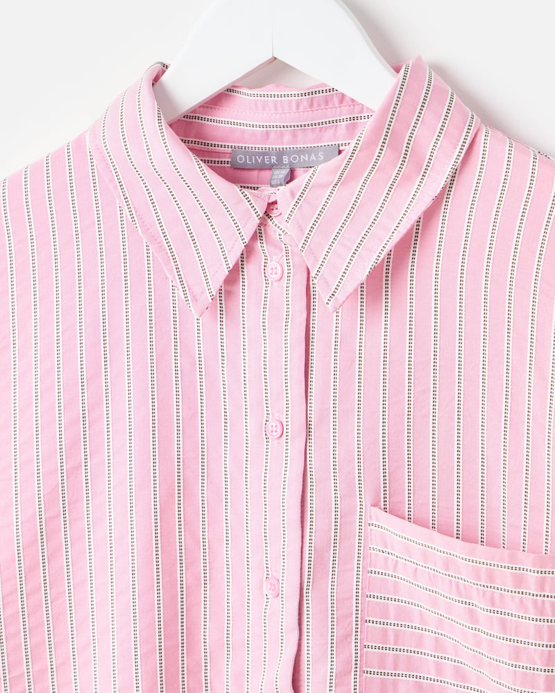 Light Pink & Brown Striped Wide Cuff Shirt