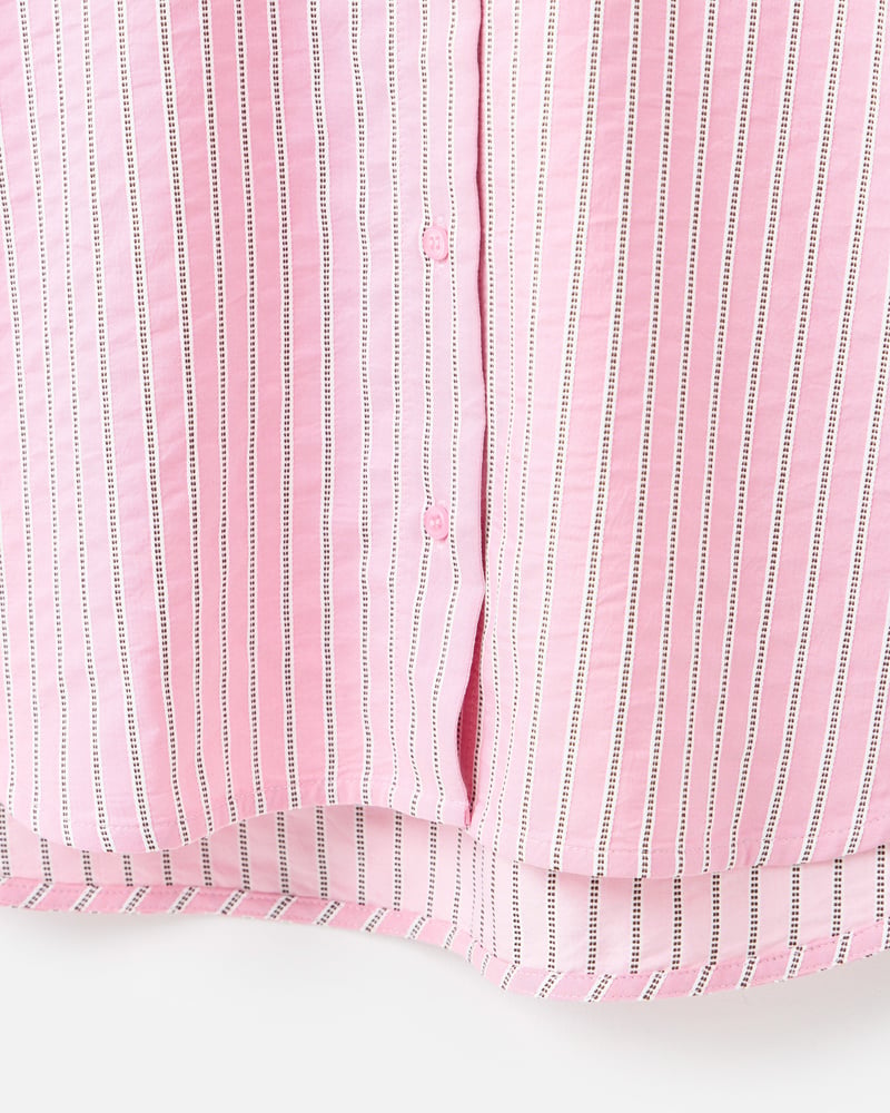 Light Pink & Brown Striped Wide Cuff Shirt