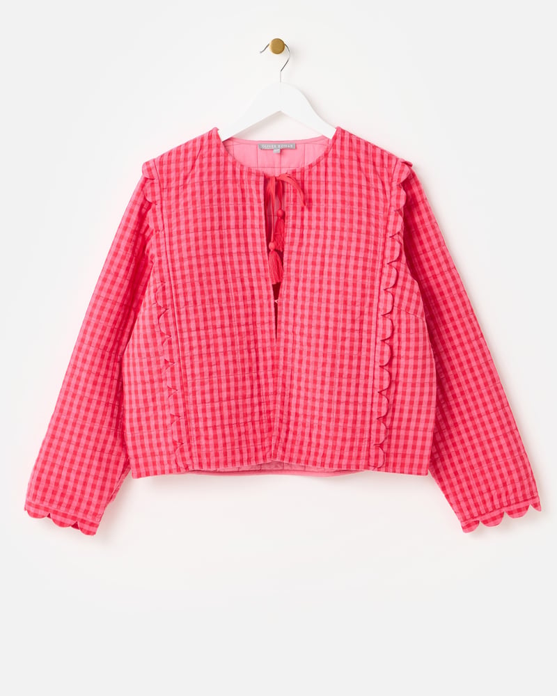 Pink Gingham Scalloped Quilted Jacket