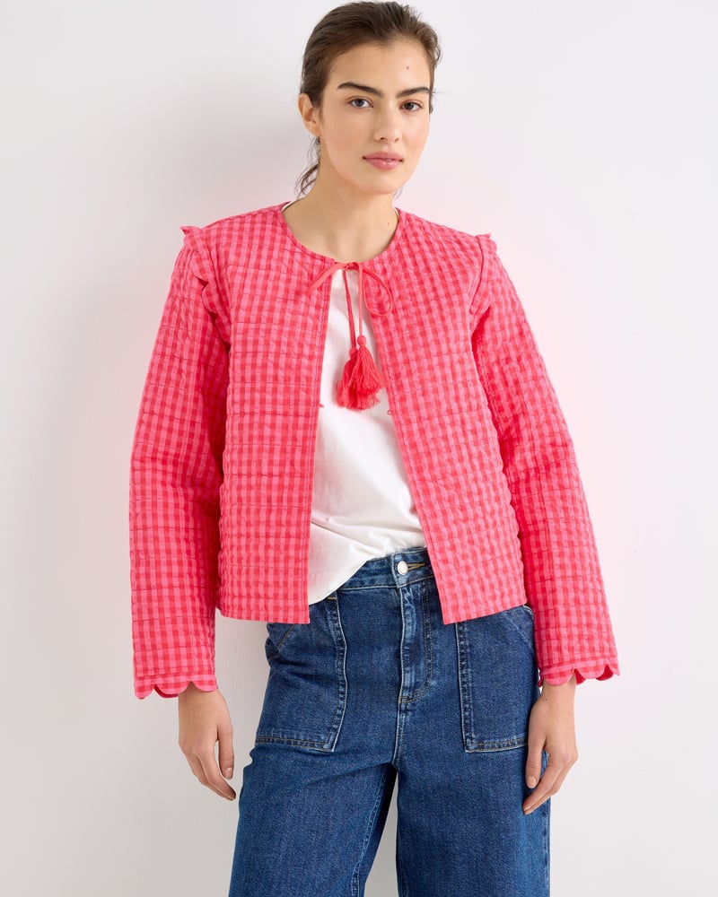 Pink Gingham Scalloped Quilted Jacket