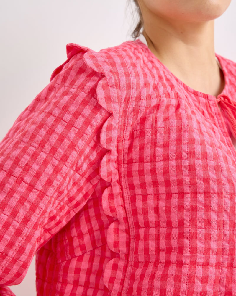 Pink Gingham Scalloped Quilted Jacket