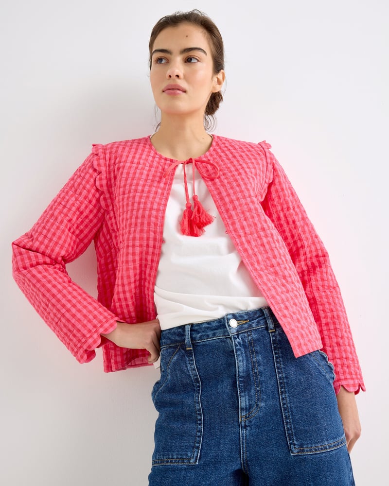 Pink Gingham Scalloped Quilted Jacket