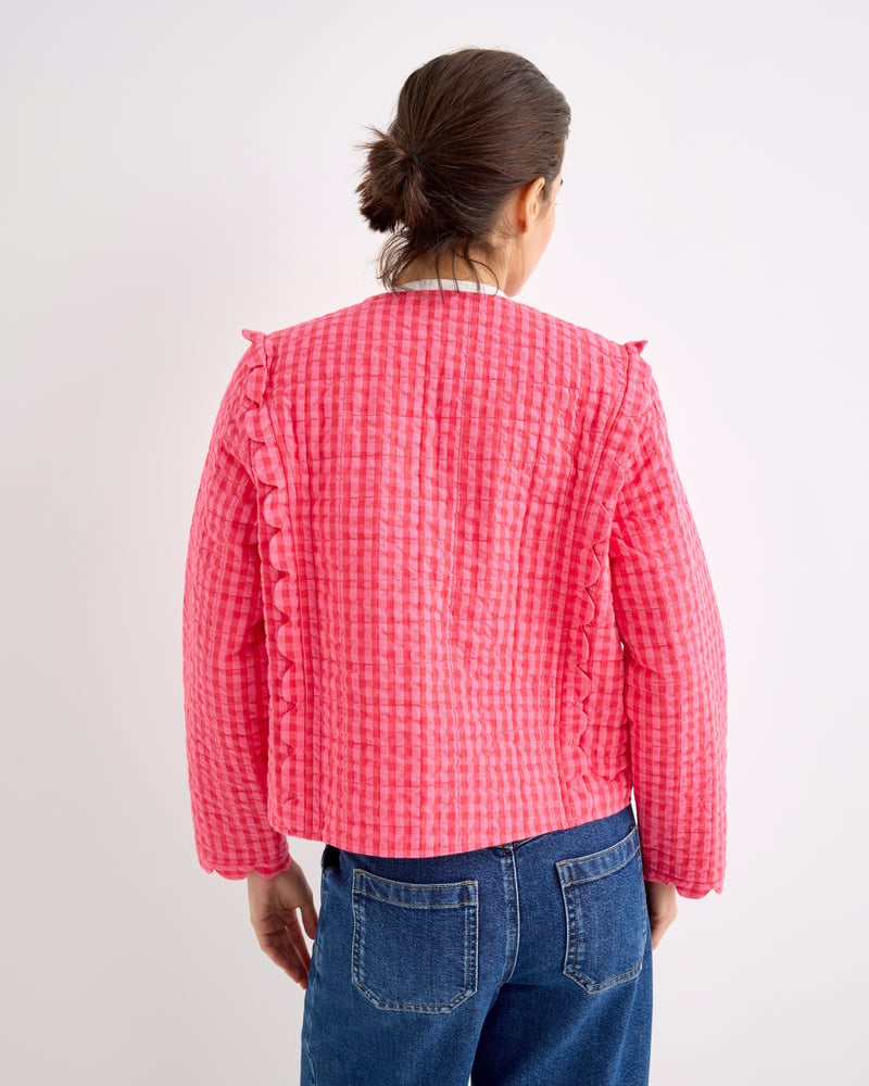 Pink Gingham Scalloped Quilted Jacket