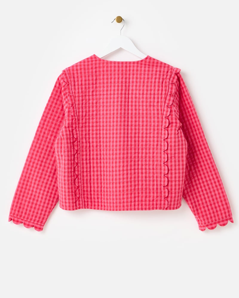 Pink Gingham Scalloped Quilted Jacket