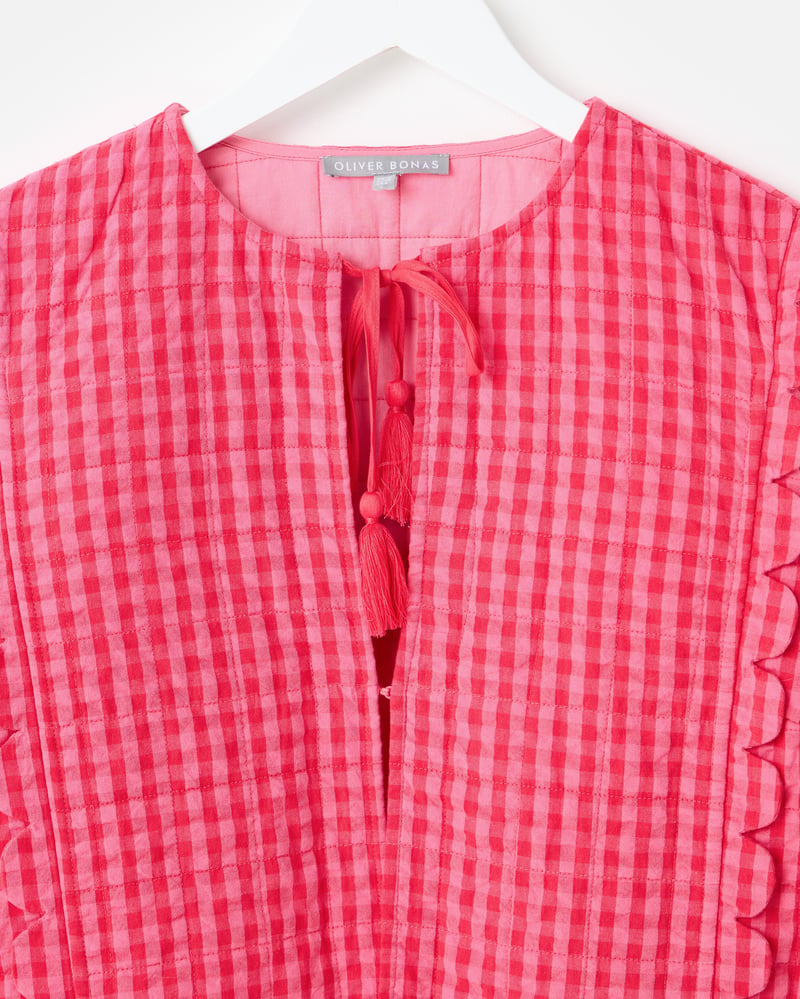 Pink Gingham Scalloped Quilted Jacket