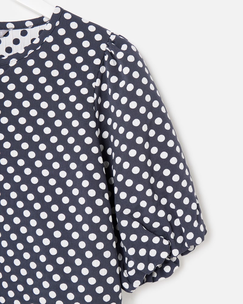 Monochrome Polka Dot Jacquard Puff Sleeve Top
