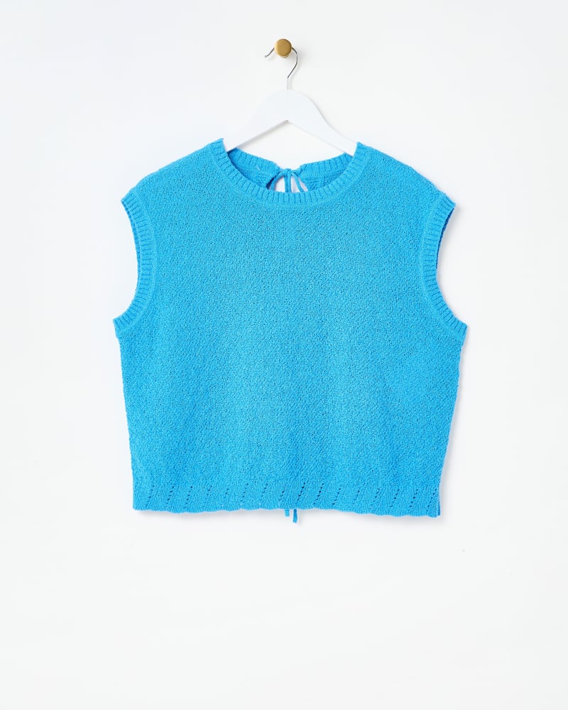 Blue Open Back Tie Detail Knitted Vest