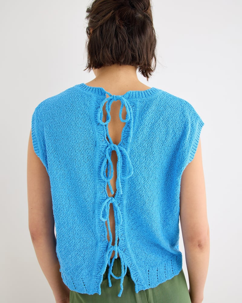Blue Open Back Tie Detail Knitted Vest