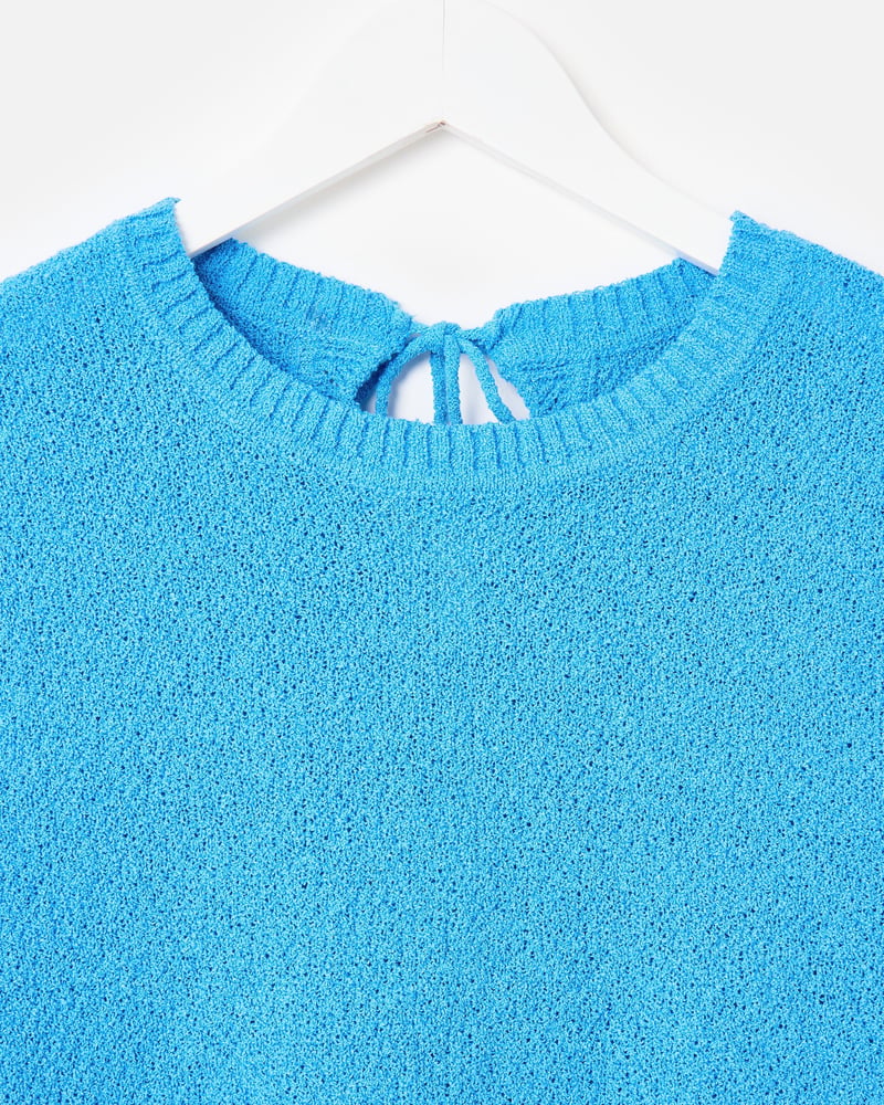 Blue Open Back Tie Detail Knitted Vest