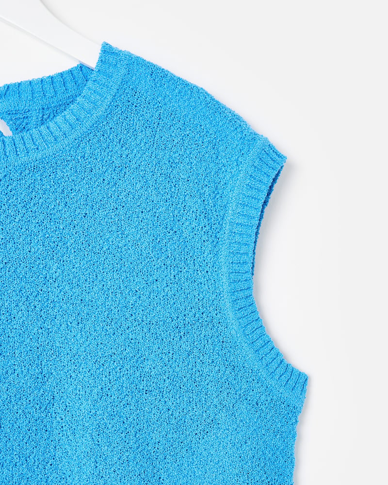 Blue Open Back Tie Detail Knitted Vest