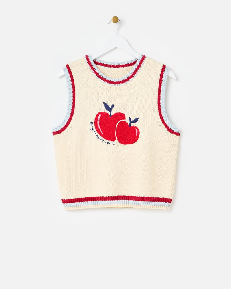 Ecru & Red Apple Knitted Tank Top