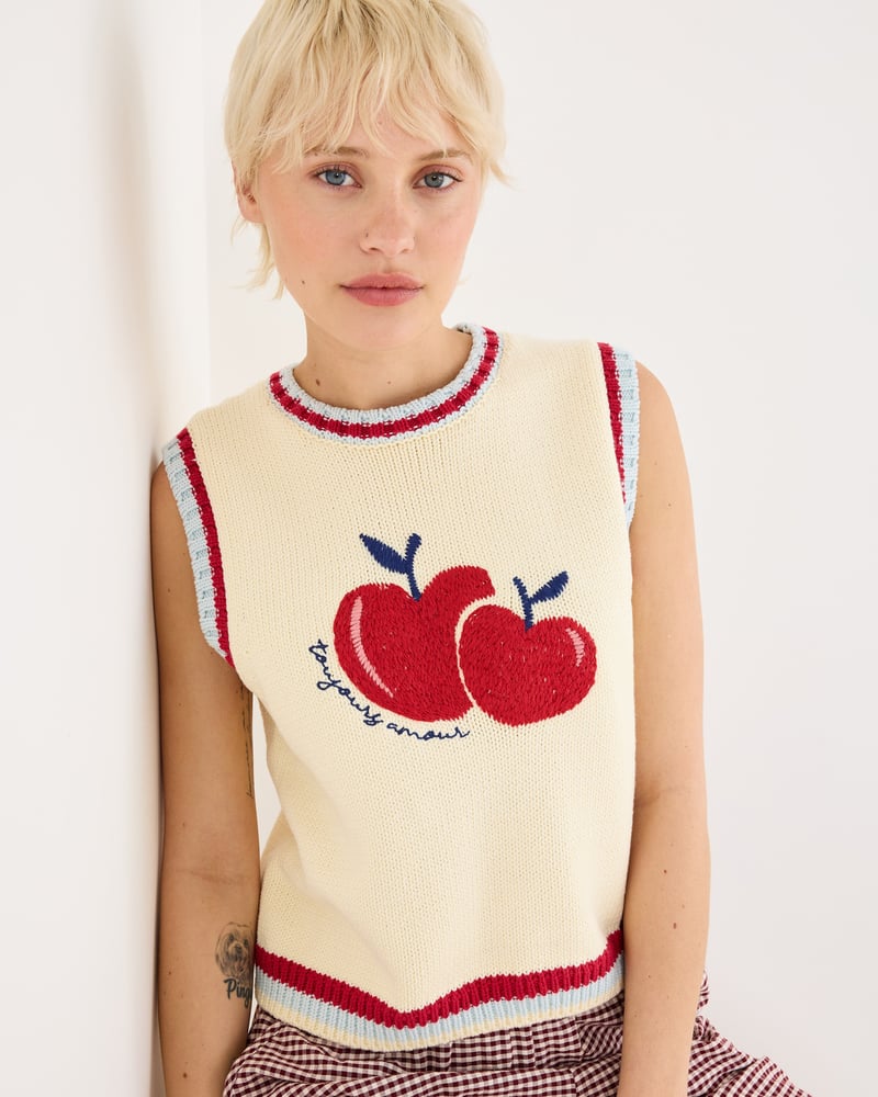 Ecru & Red Apple Knitted Tank Top