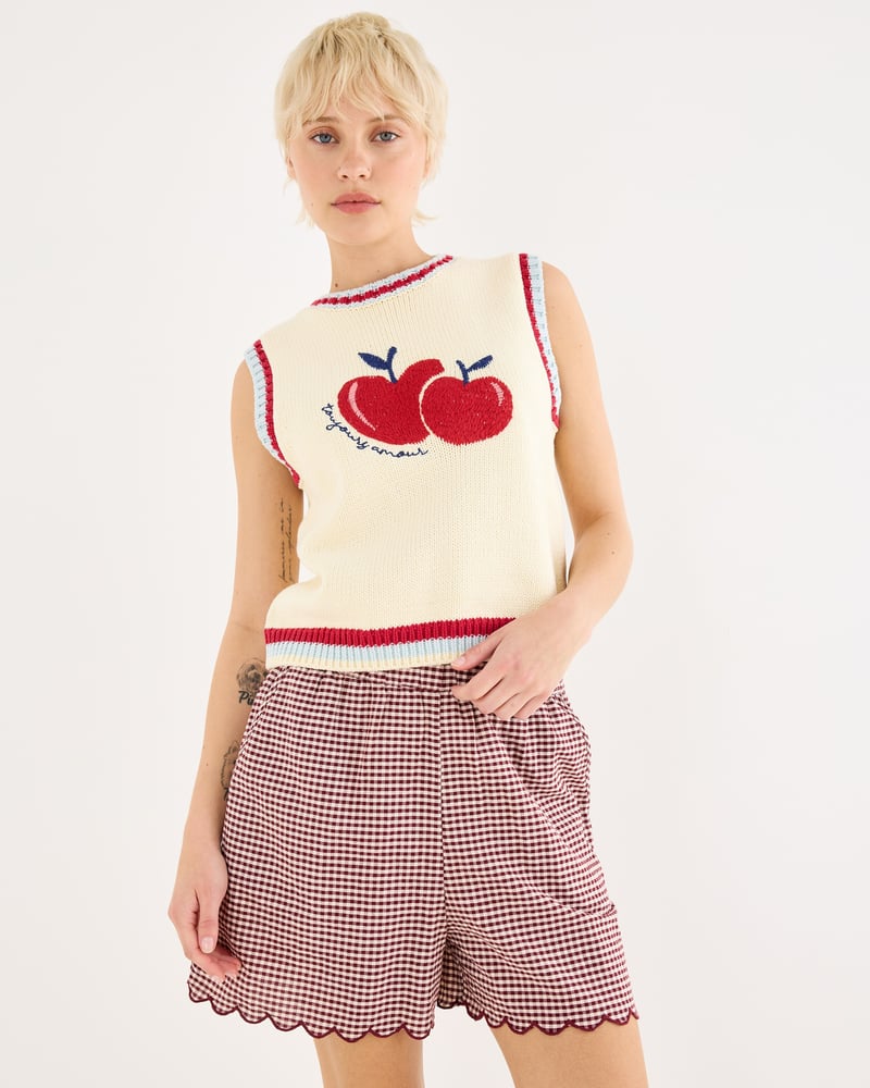 Ecru & Red Apple Knitted Tank Top