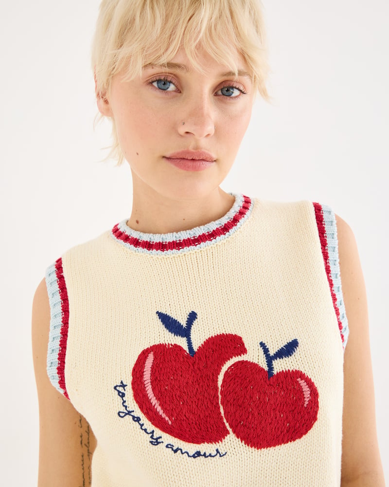 Ecru & Red Apple Knitted Tank Top