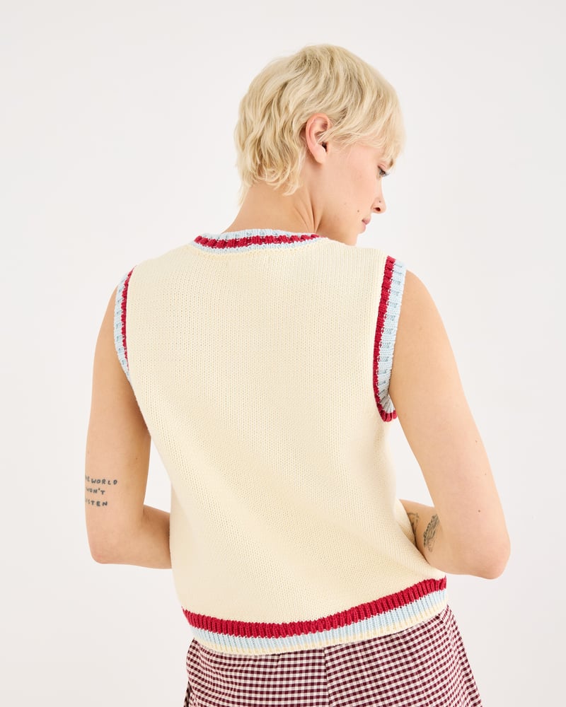 Ecru & Red Apple Knitted Tank Top