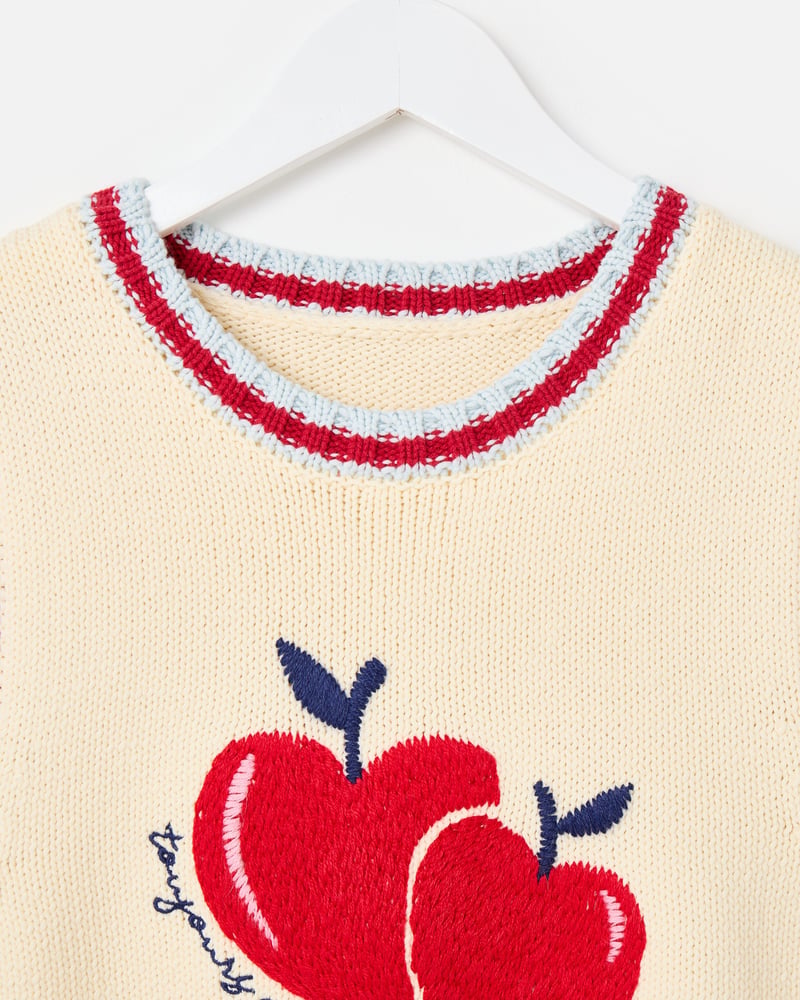Ecru & Red Apple Knitted Tank Top