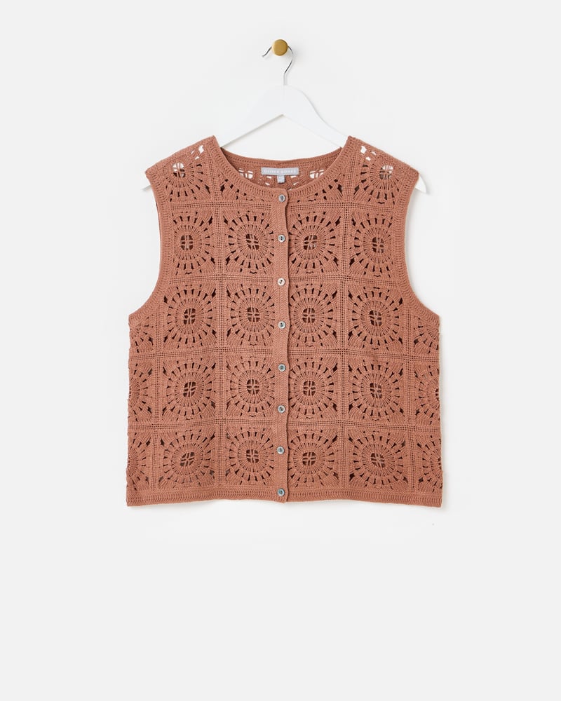 Brown Button Up Crochet Waistcoat
