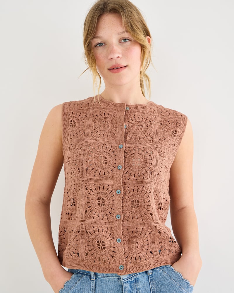 Brown Button Up Crochet Waistcoat