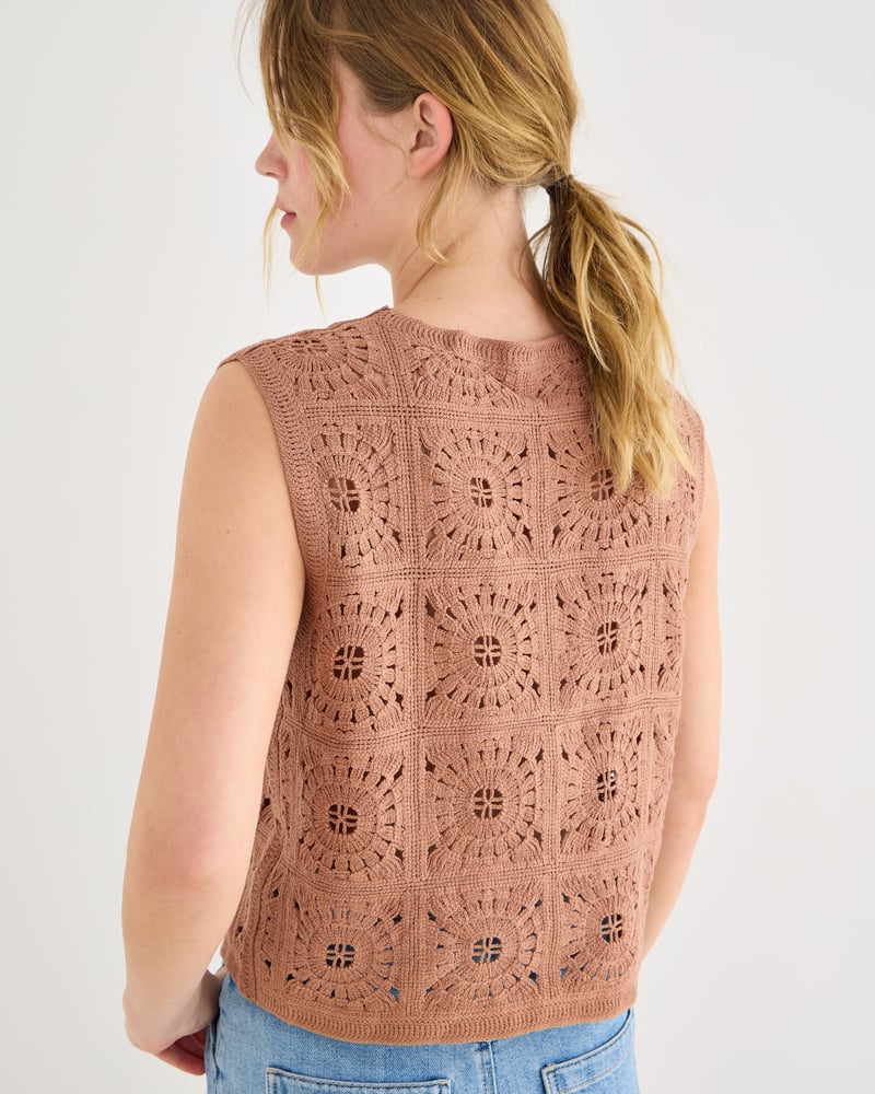 Brown Button Up Crochet Waistcoat