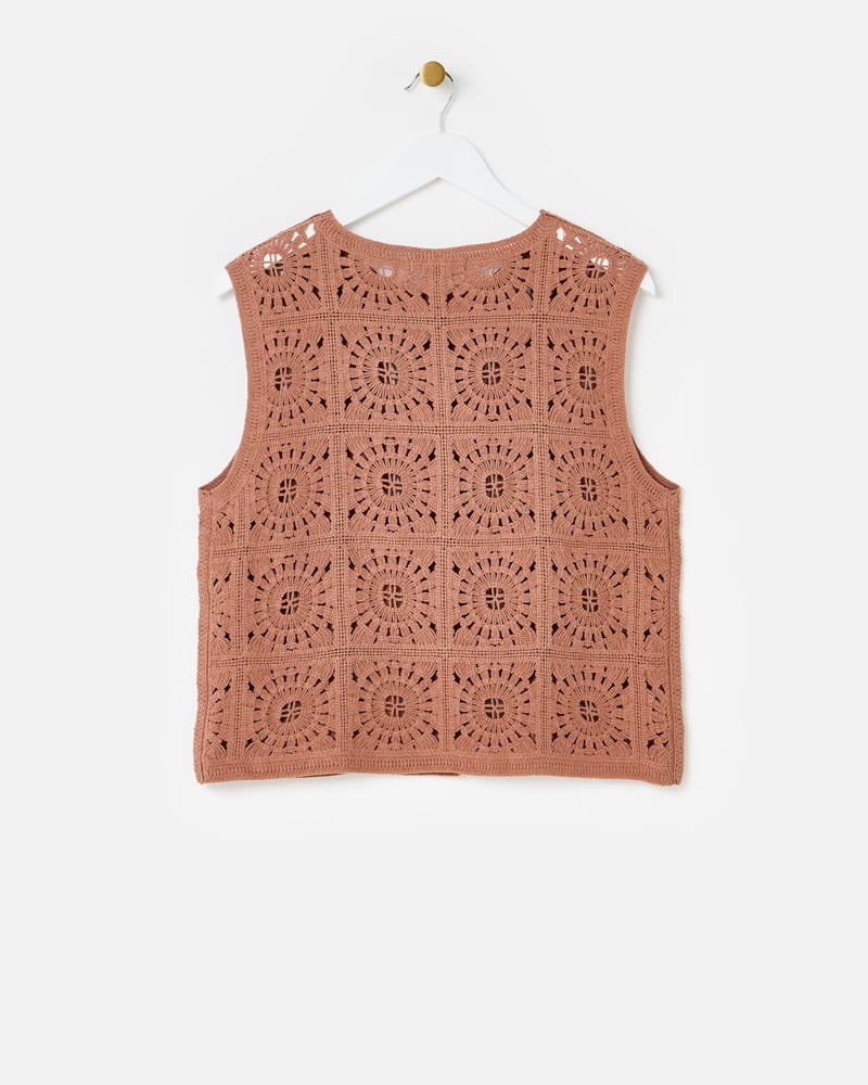 Brown Button Up Crochet Waistcoat
