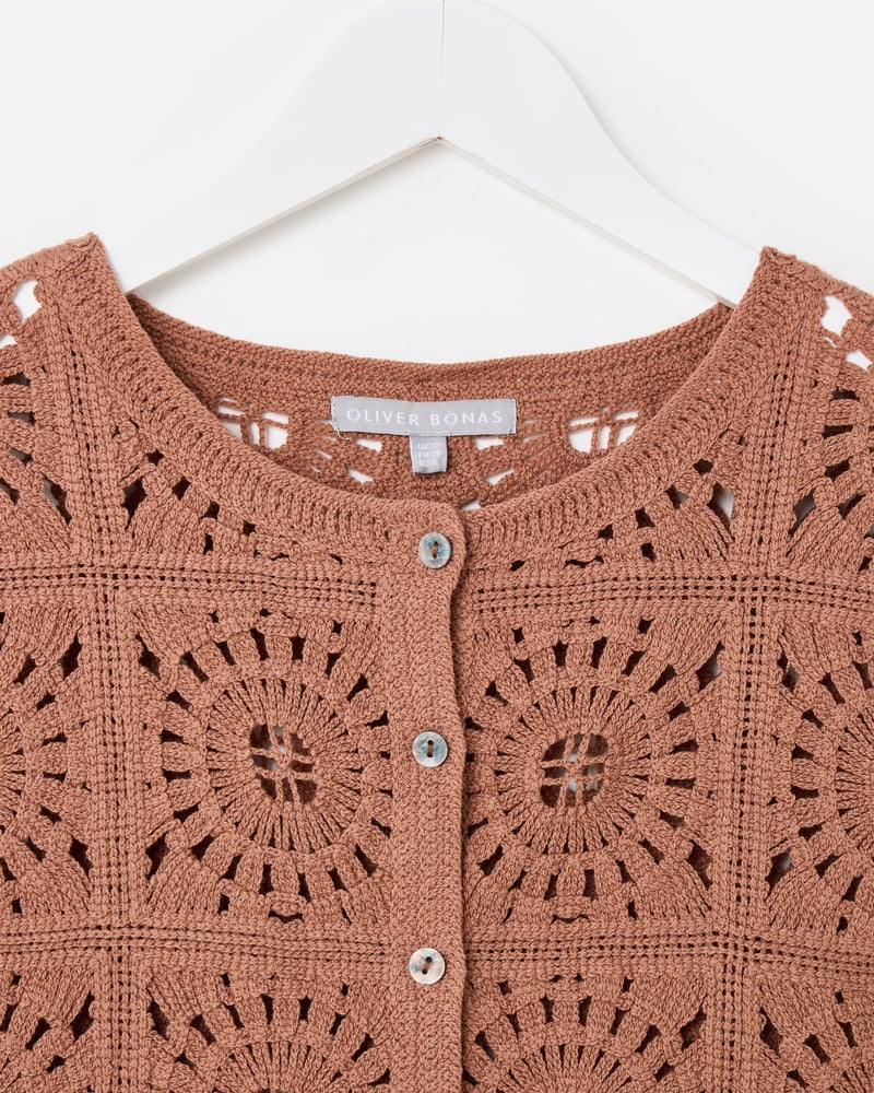 Brown Button Up Crochet Waistcoat
