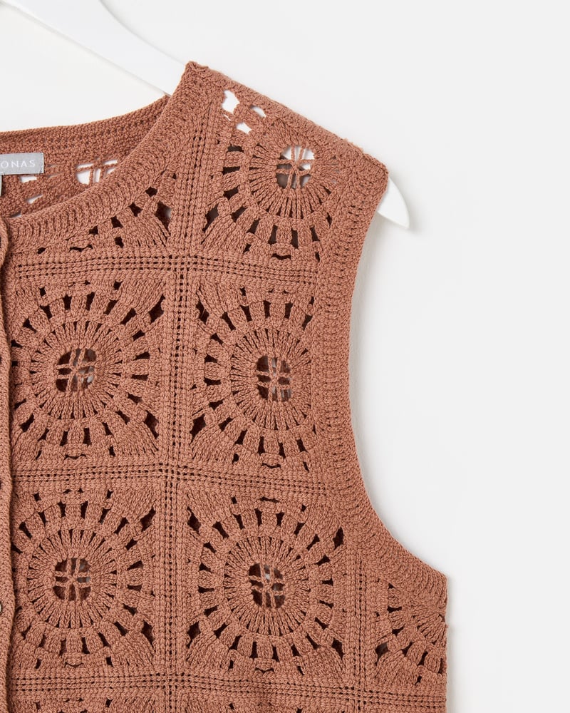Brown Button Up Crochet Waistcoat