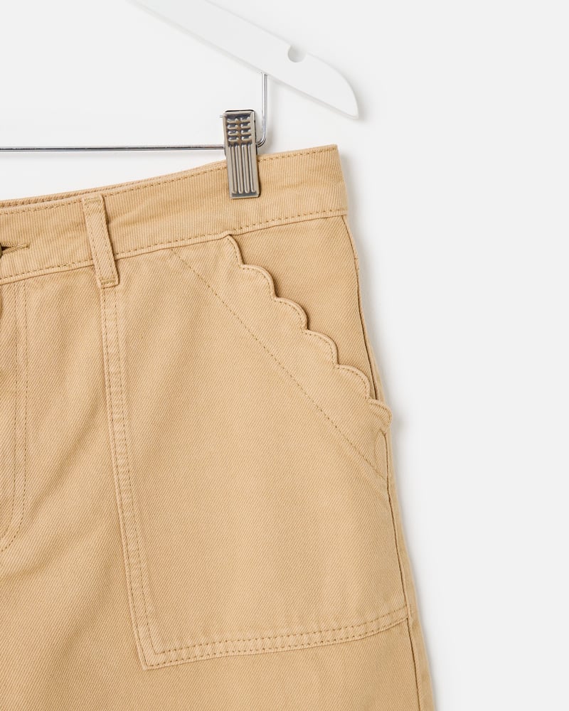 Sand Scalloped Pocket Cropped Wide Leg Jeans