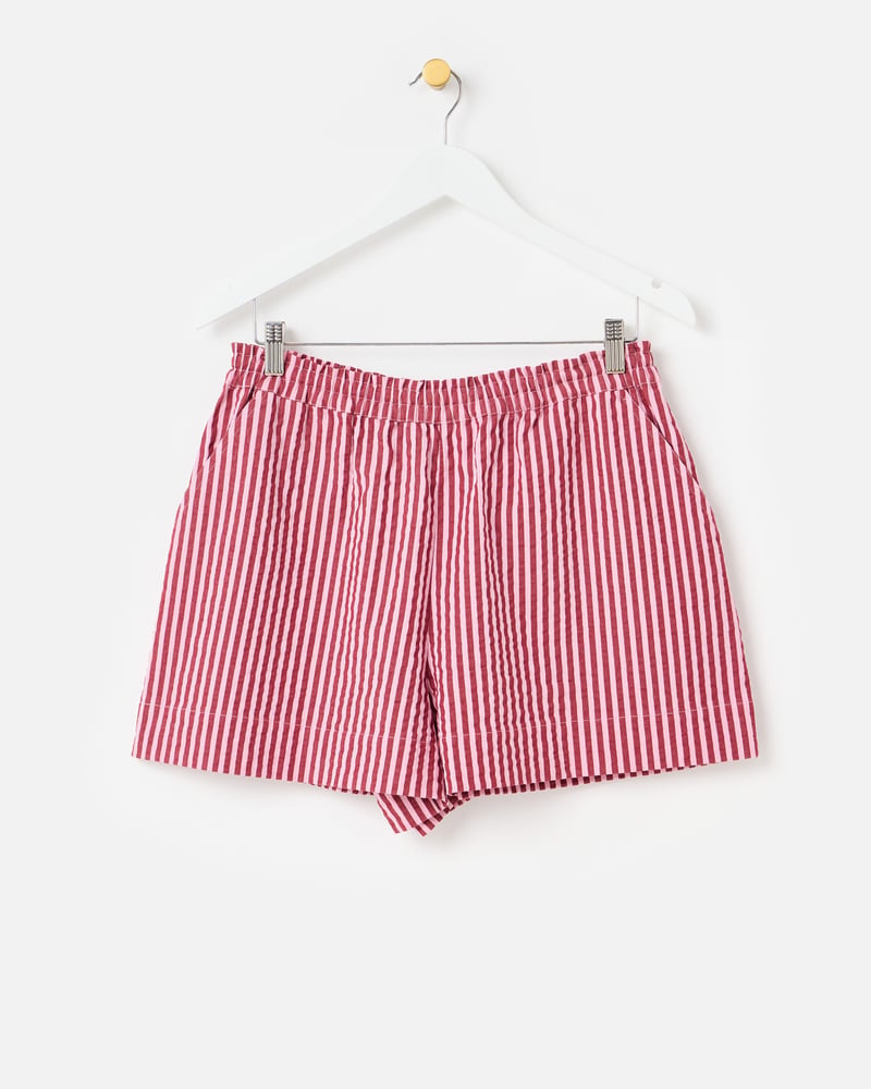 Pink & Burgundy Striped Seersucker Shorts