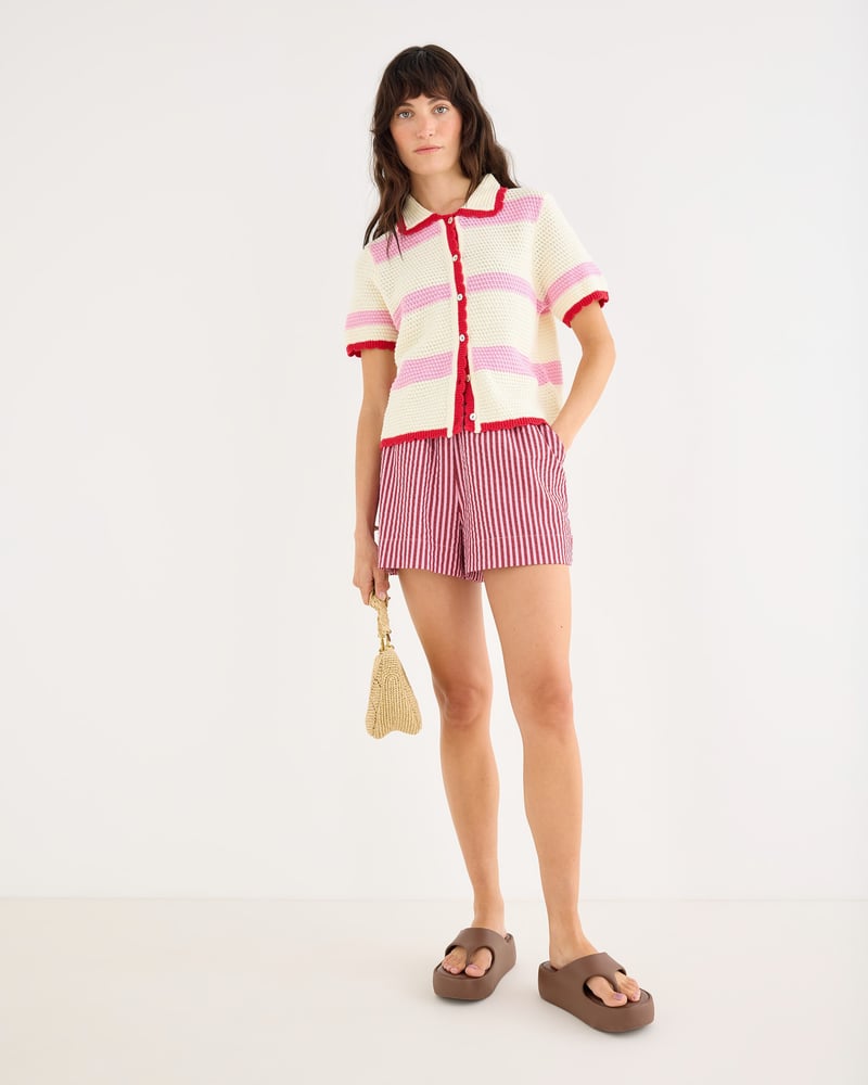 Pink & Burgundy Striped Seersucker Shorts