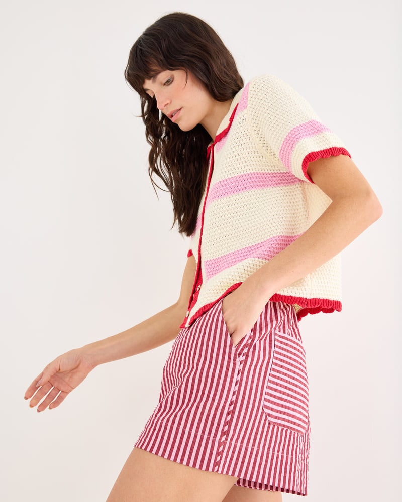 Pink & Burgundy Striped Seersucker Shorts