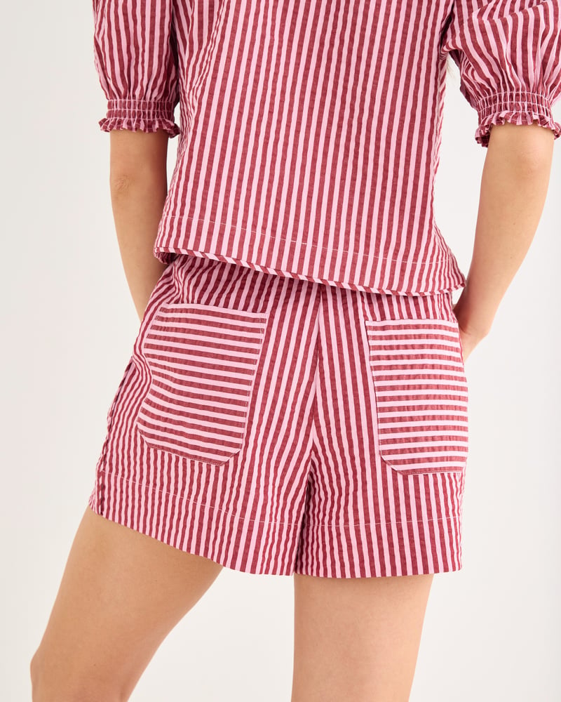 Pink & Burgundy Striped Seersucker Shorts