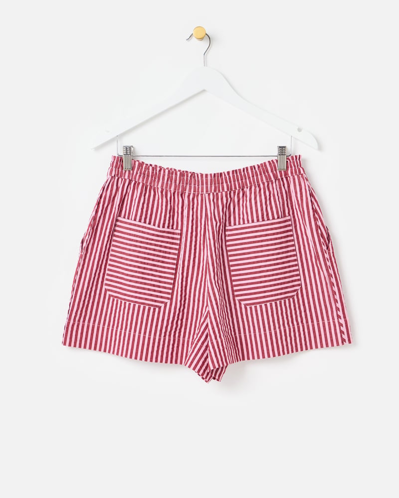 Pink & Burgundy Striped Seersucker Shorts