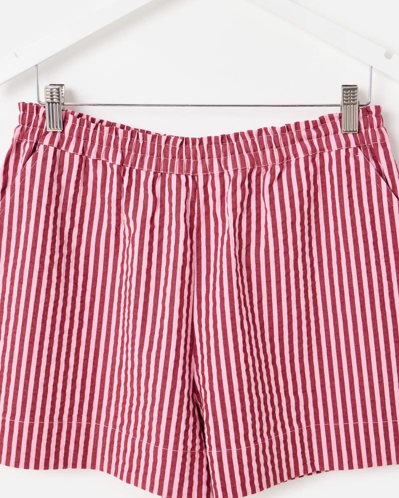 Pink & Burgundy Striped Seersucker Shorts