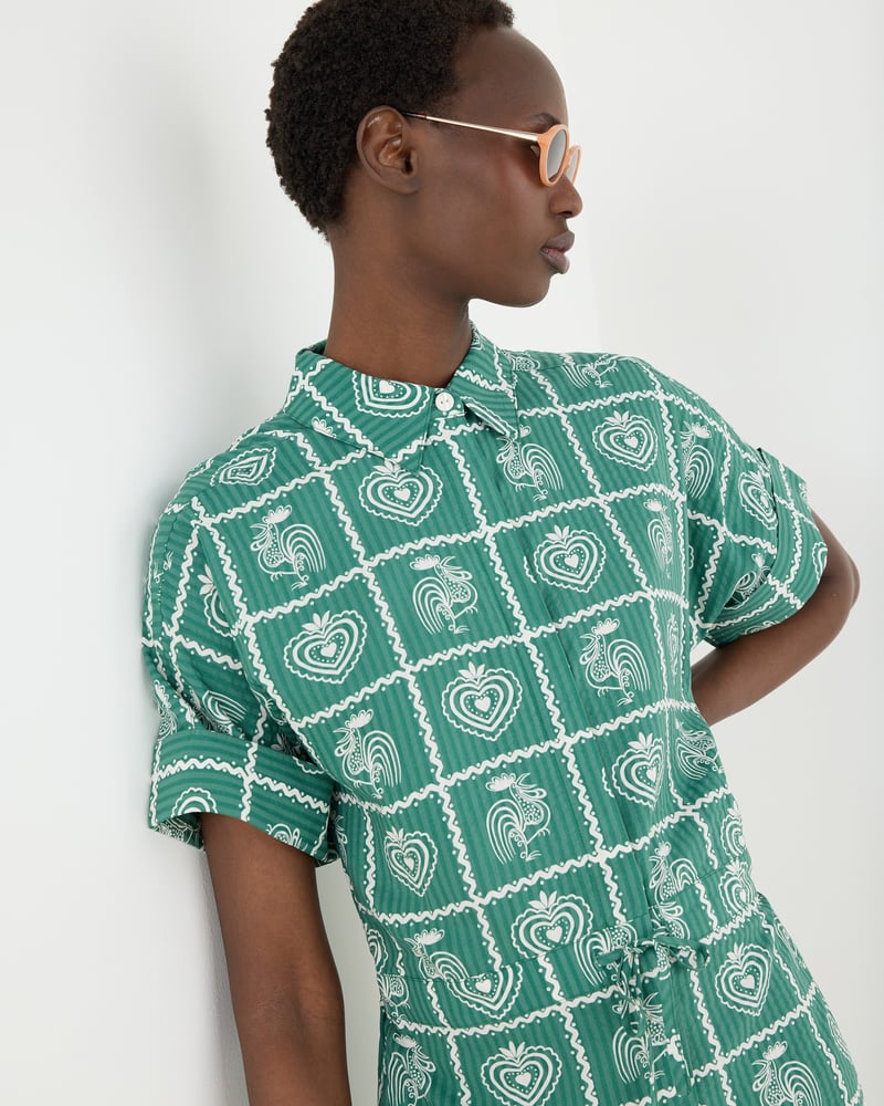 Green Tile Print Short Sleeve Playsuit