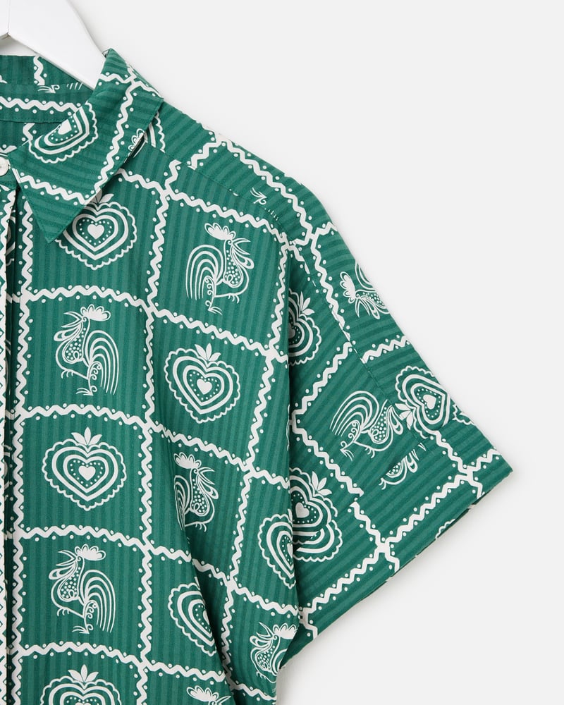 Green Tile Print Short Sleeve Playsuit