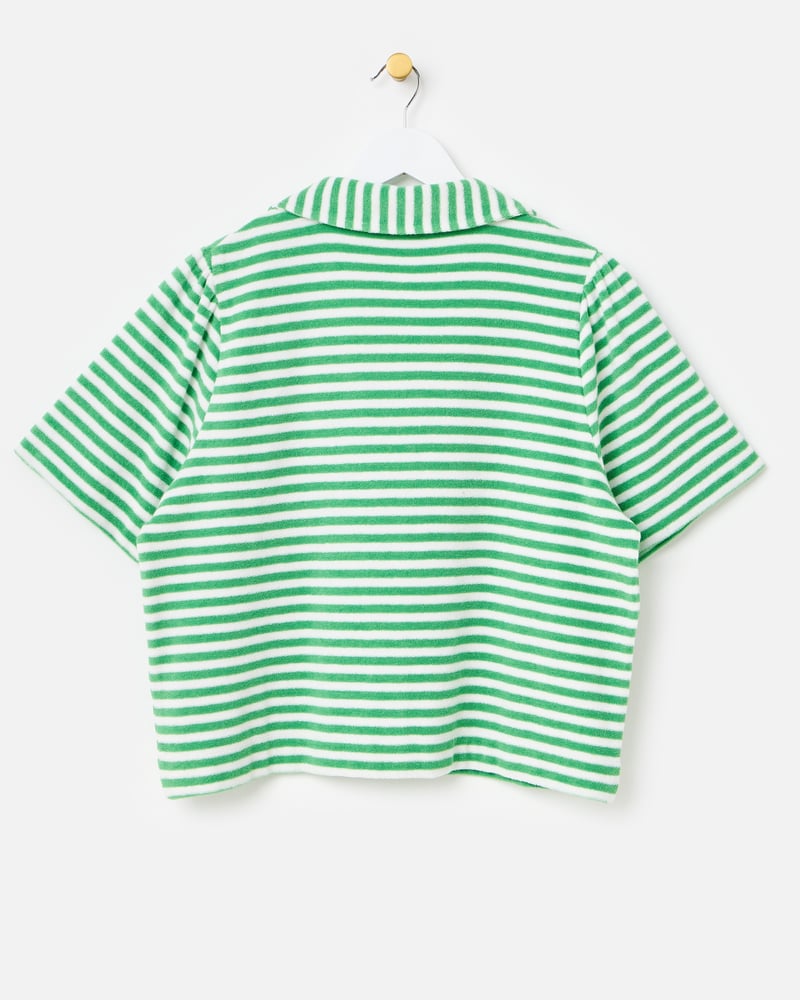 Green & White Striped Towelling Cotton Short Sleeve Shirt