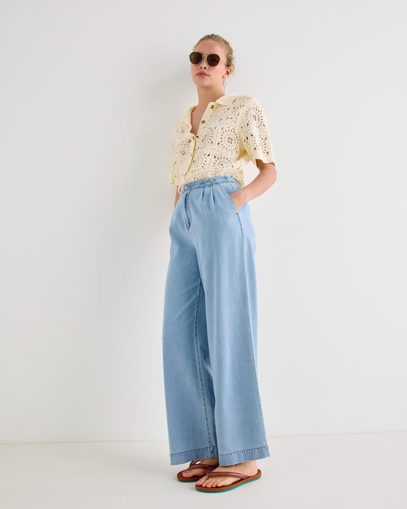 Light Blue Chambray Wide Leg Trousers