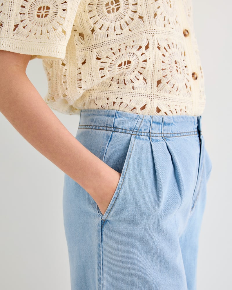 Light Blue Chambray Wide Leg Trousers