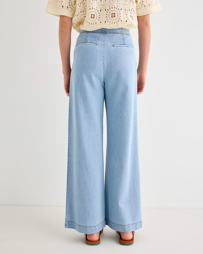 Light Blue Chambray Wide Leg Trousers