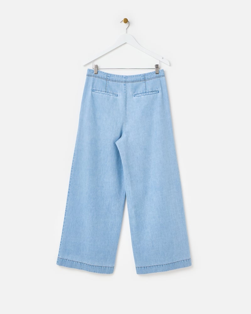 Light Blue Chambray Wide Leg Trousers