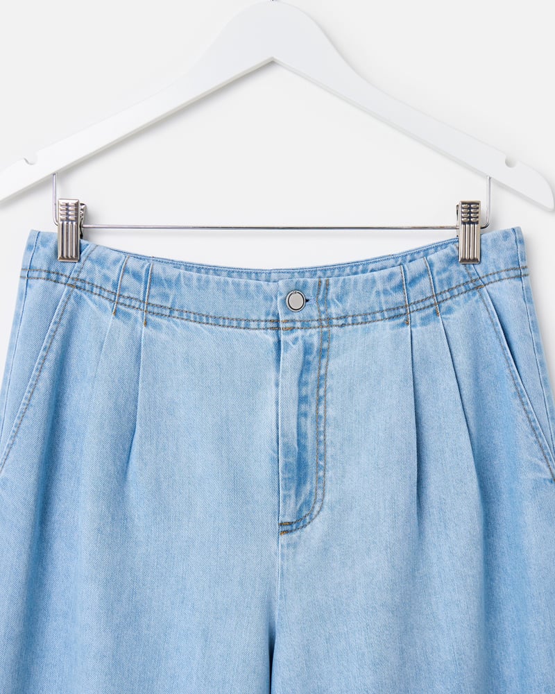 Light Blue Chambray Wide Leg Trousers