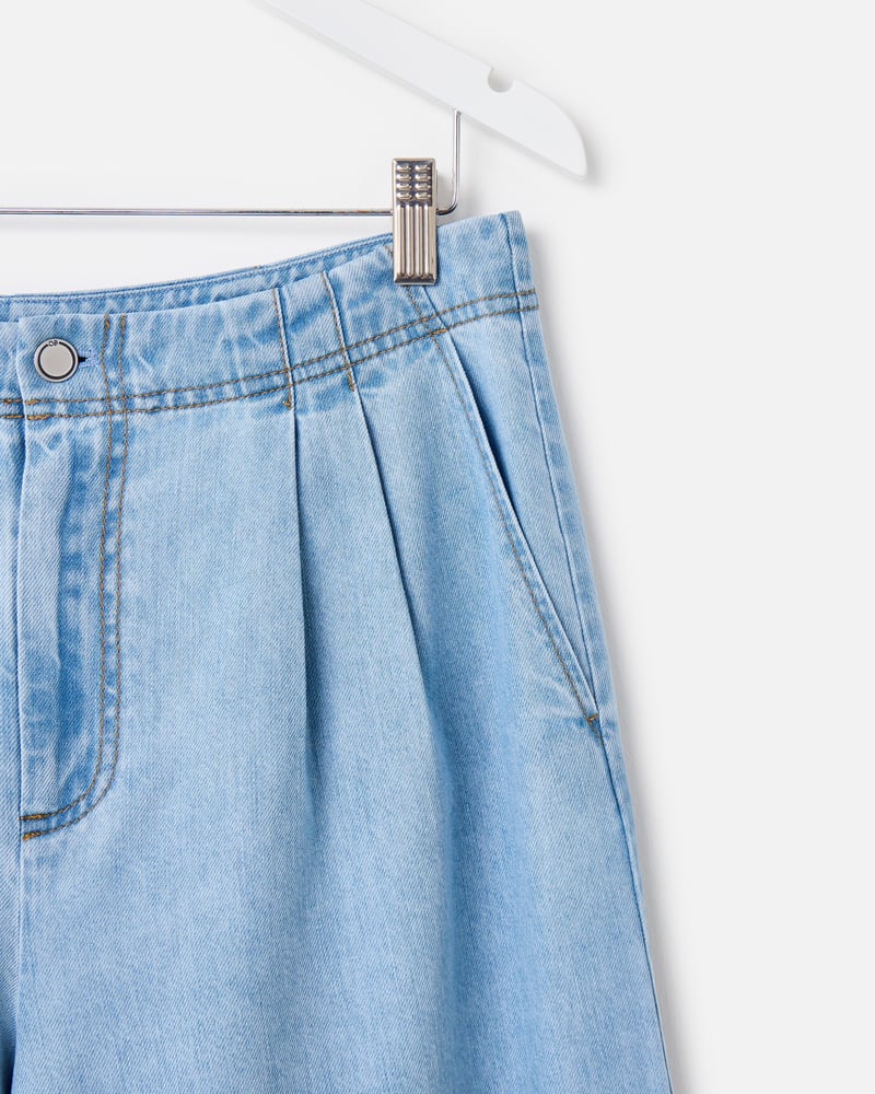Light Blue Chambray Wide Leg Trousers