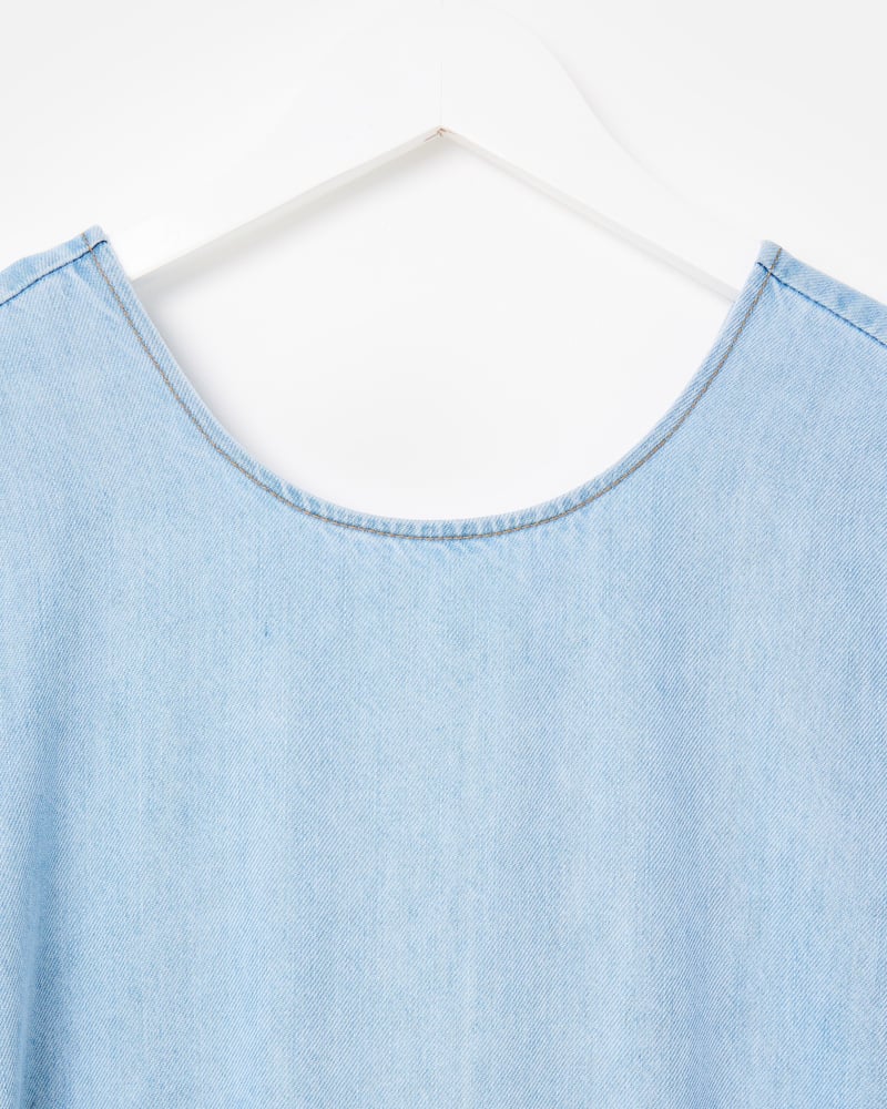 Light Blue Chambray Sleeveless Tie Waist Jumpsuit
