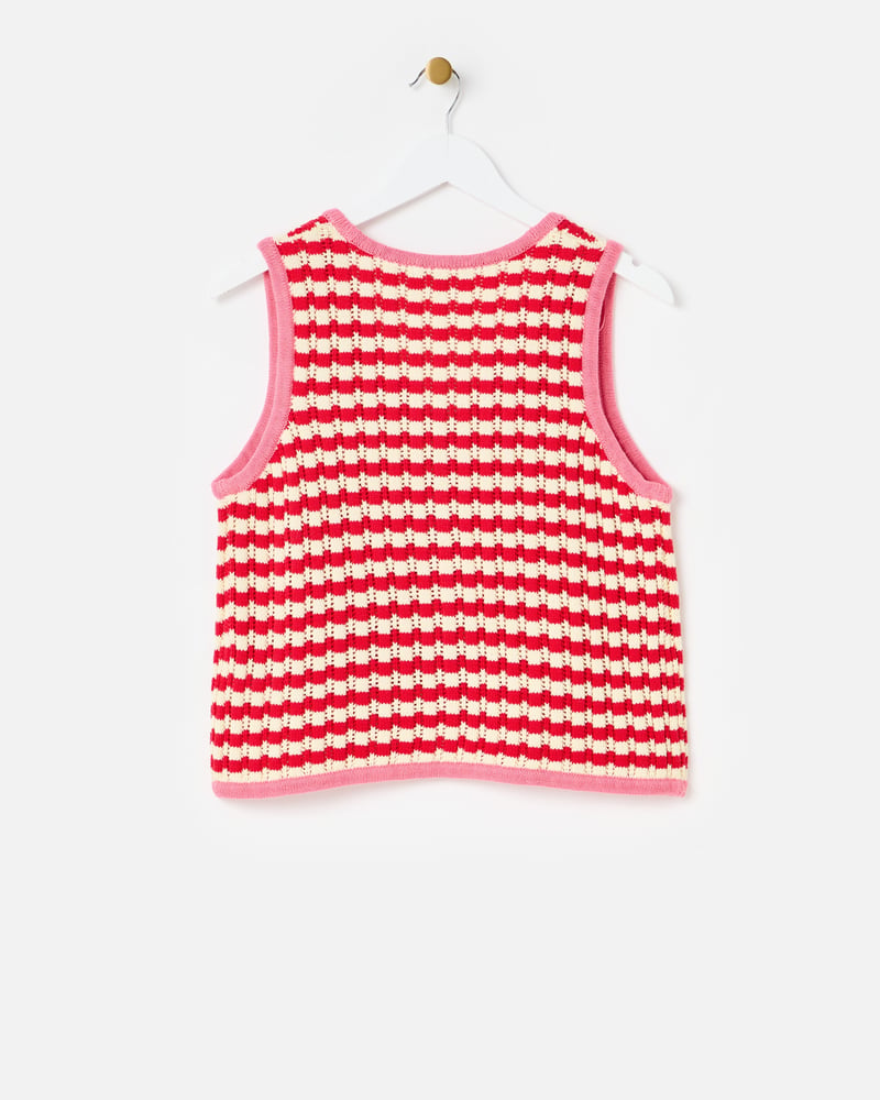 Red & Cream Striped V-Neck Knitted Waistcoat