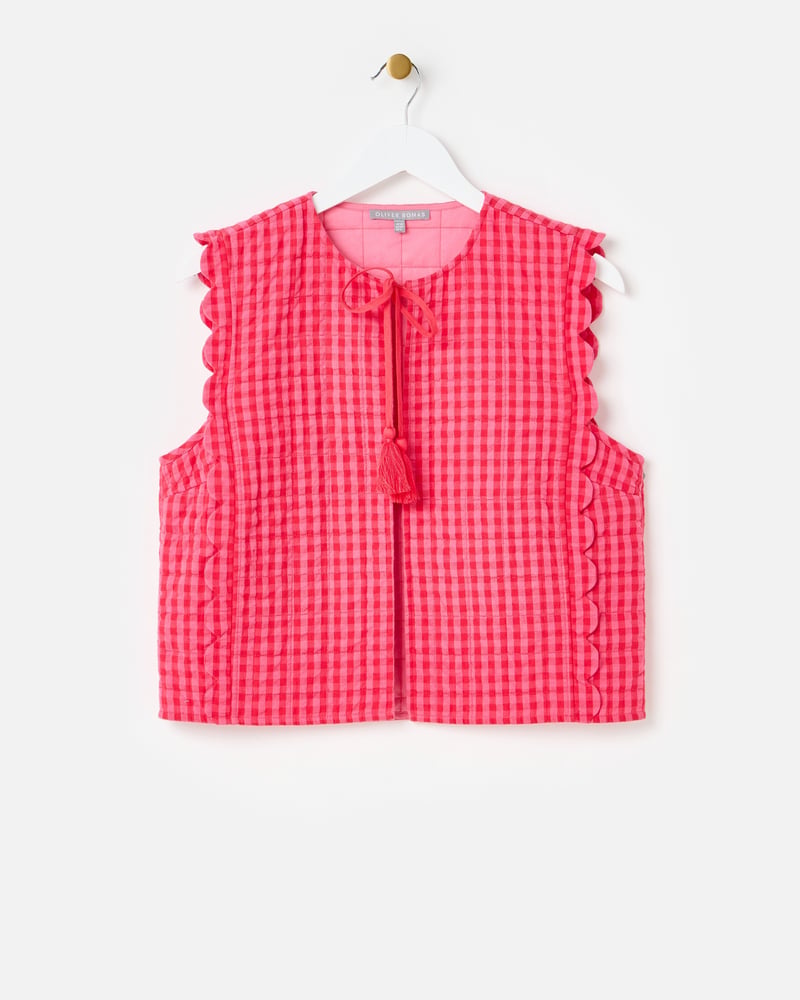 Pink Gingham Tie Front Quilted Gilet