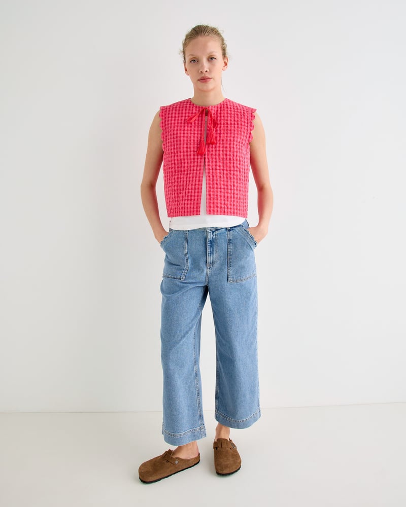 Pink Gingham Tie Front Quilted Gilet