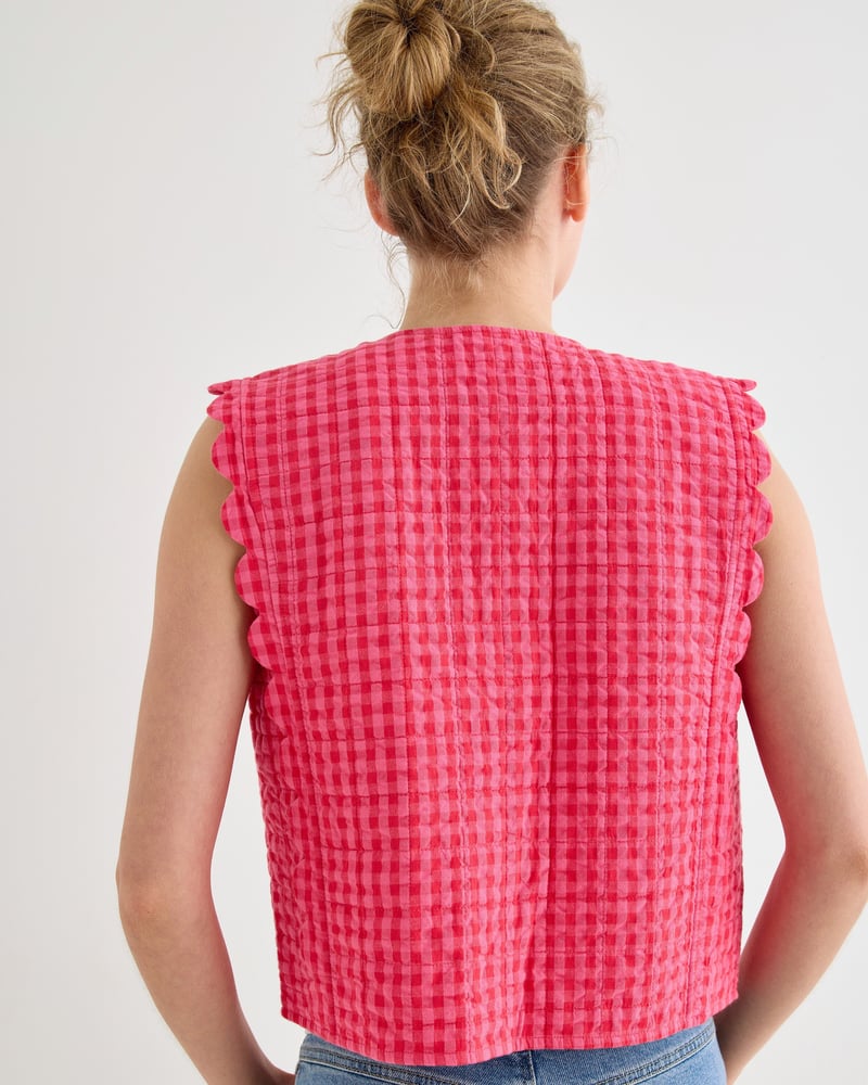 Pink Gingham Tie Front Quilted Gilet