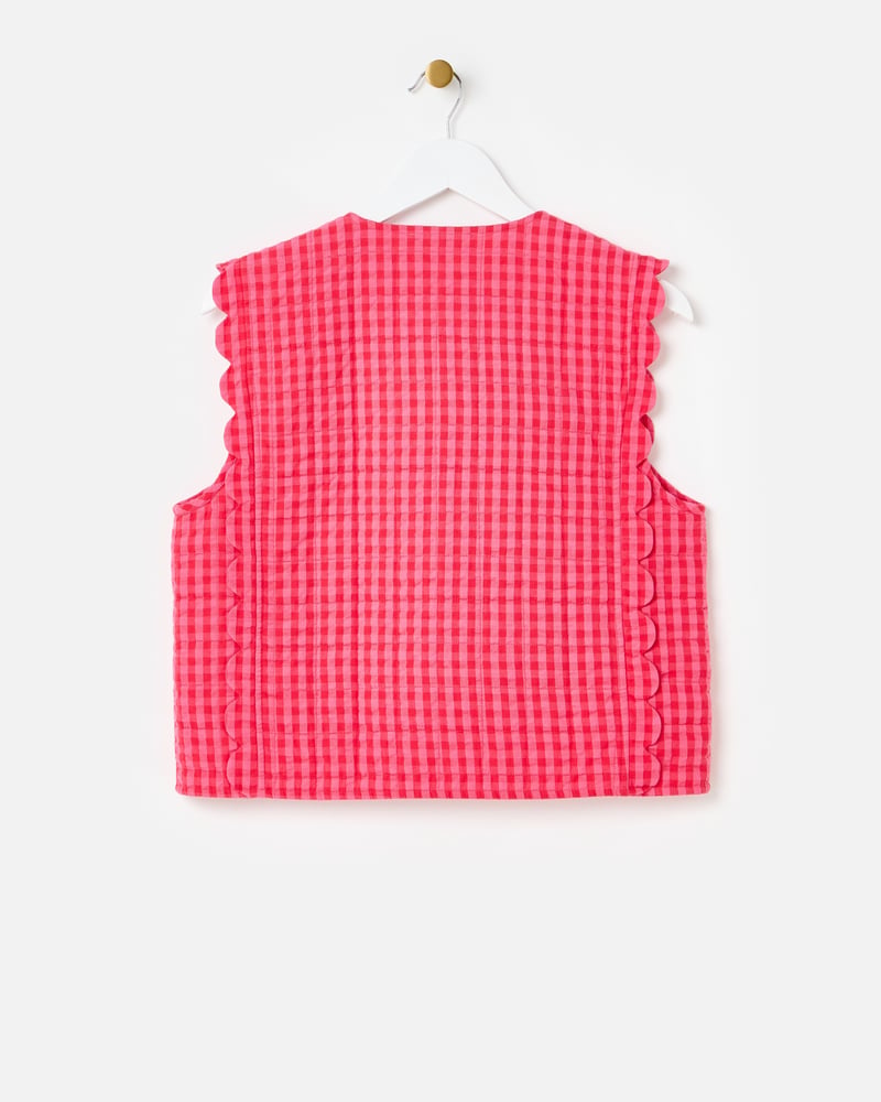 Pink Gingham Tie Front Quilted Gilet