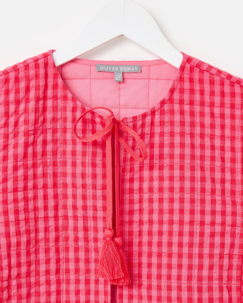 Pink Gingham Tie Front Quilted Gilet
